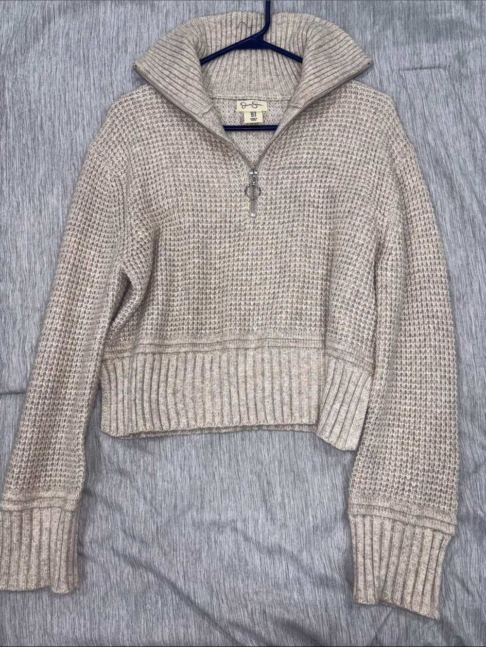 Jessica Simpson Neutral Beige Half-Zip Textured Turtleneck Sweater